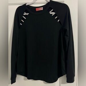 Simply Scarlett women’s Medium long sleeve shirt with keyhole cuts & rhinestones